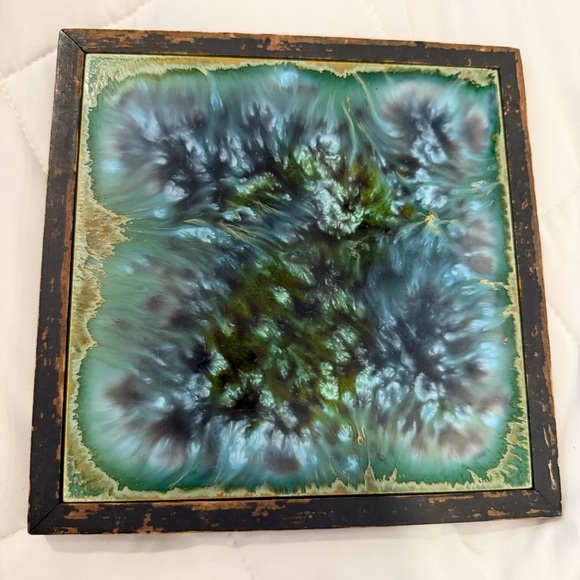 Vintage MCM Pomona Ceramic Tile Co. Abstract Fluid Art, Handmade Frame Trivet - Picture 2 of 6